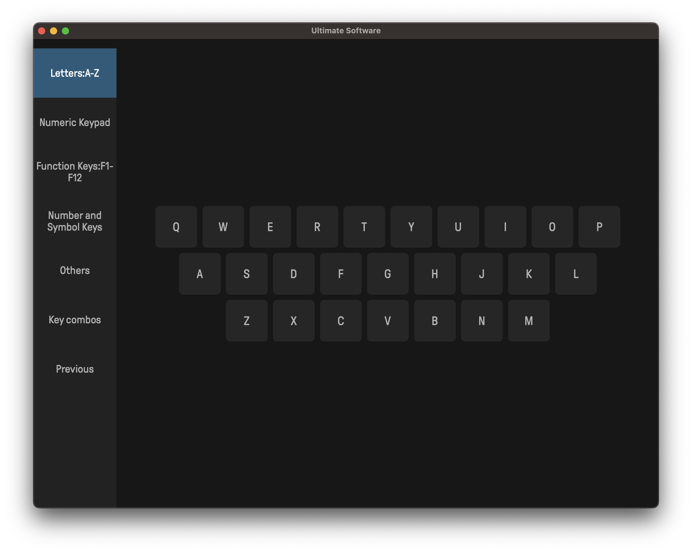 8BitDo Micro Key Config 画面イメージ - アルファベットのAからZ