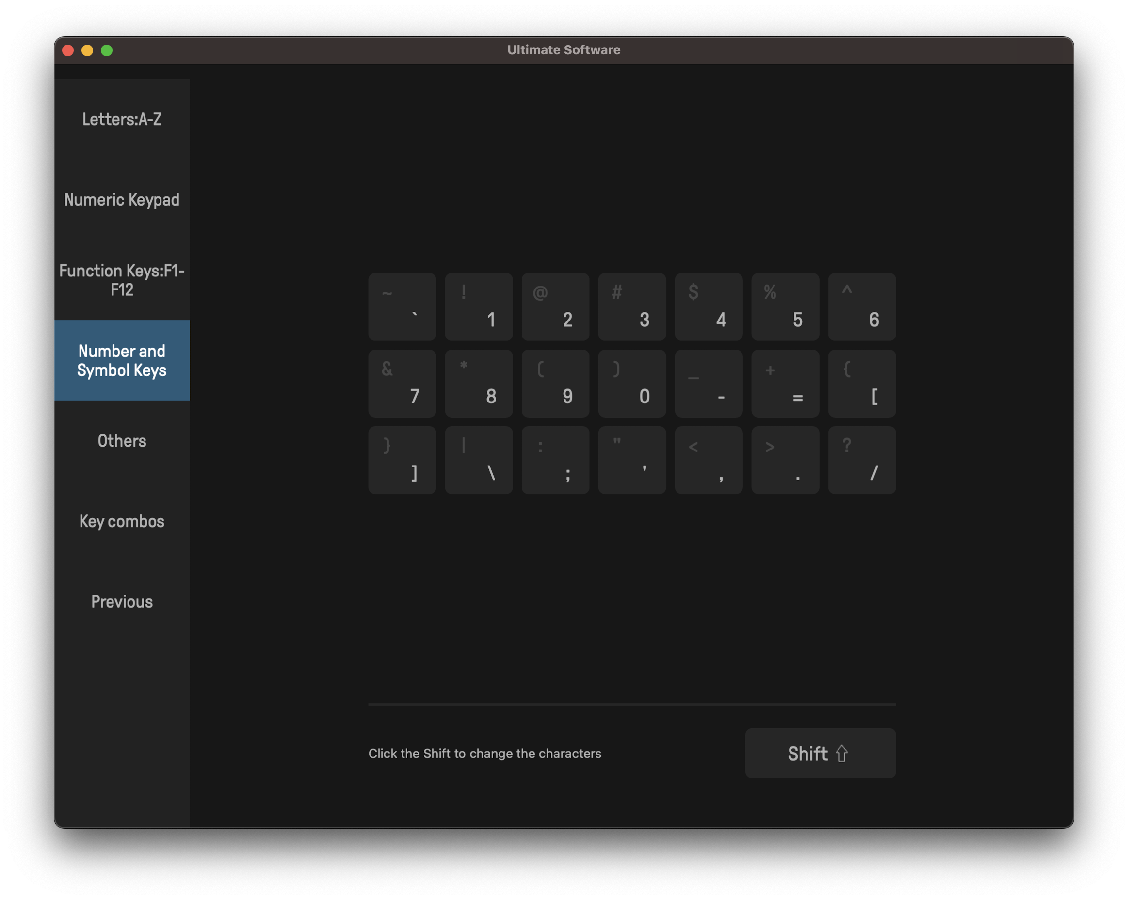 8BitDo Micro Key Config 画面イメージ - 数字とシンボルキー類